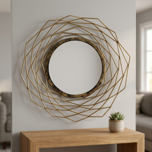 Miroir décoratif mural rond de luxe en métal Art Déco pour la maison - Product Image 1