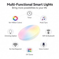 Plafonnier LED intelligent RGBCW 2000LM IP20 Tuya WiFi pour contrôle par application Alexa Google Assistant, intensité variable pour la maison