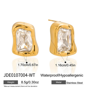 Orecchini Classici con Zirconi J&D Placcati <span class=keywords><strong>Oro</strong></span> 18K in Acciaio Inossidabile, Orecchini di <span class=keywords><strong>Moda</strong></span> Rettangolari Irregolari con Zirconi Neri Verdi Bianchi - Product Image 6
