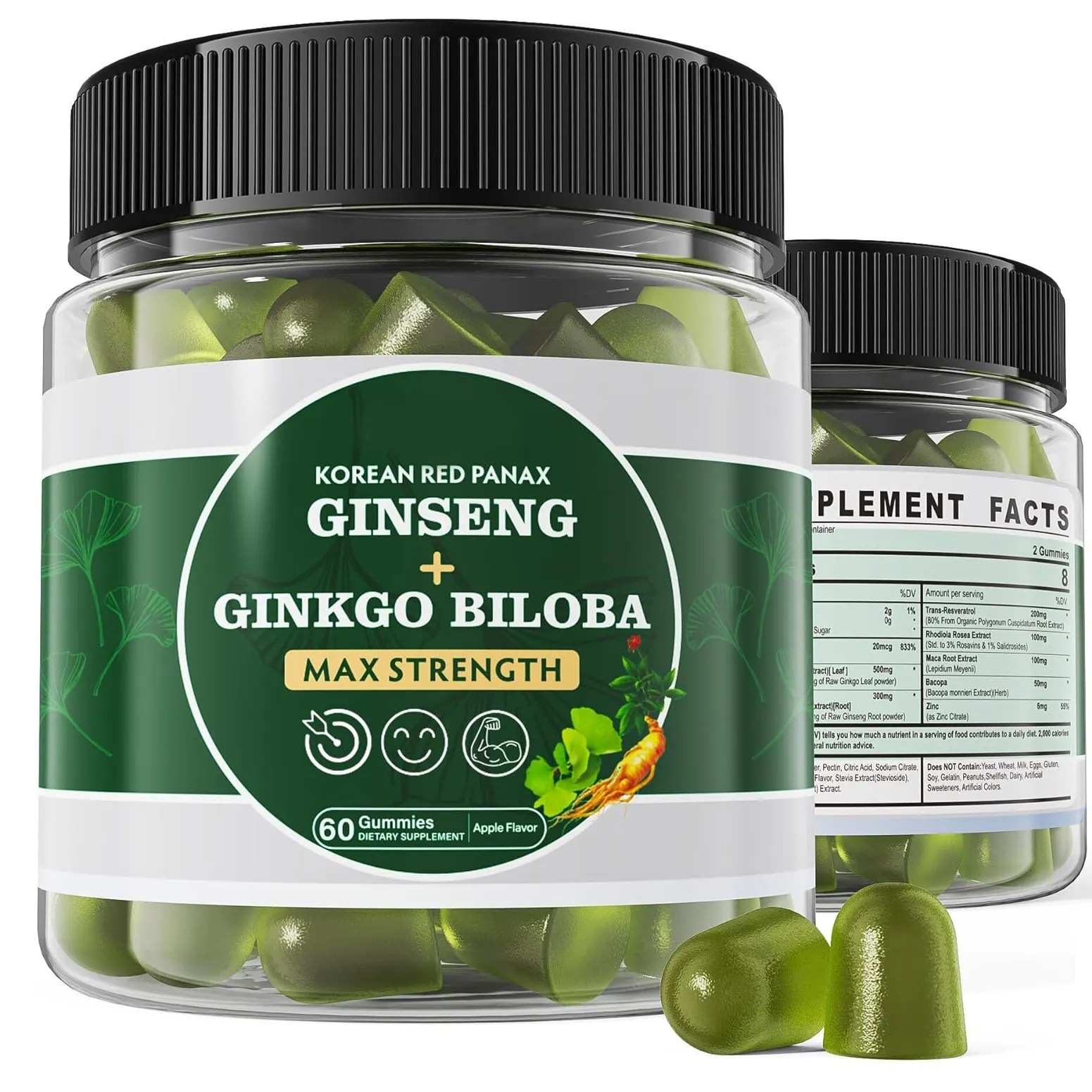 Biocaro Ginseng Gummies Capsule with Korean Red Panax and Ginkgo Biloba Gummies Men Supplement for Max Strength