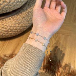 Dylam Hot Selling 925 Sterling <b>Silver</b> 14K Gold Rhodium Plated Link Chain Lucky Four Leaf Clover Flower <b>Bangles</b> <b>Bracelets</b> - Product Image 2