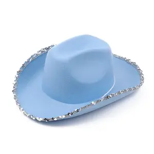 Chapeau de fête Dick's Cowboy Chapeau bleu Casquette de cow-boy Western bleu américain avec chapeau tendance diamant pailleté