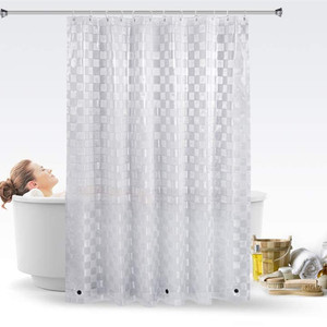 BEST Clear 3D PEVA <b>Shower</b> <b>Curtain</b> Liner Semi Sheer <b>Waterproof</b> with Magnet Holes Bohemian Modern Design 12 Hooks - Product Image 1