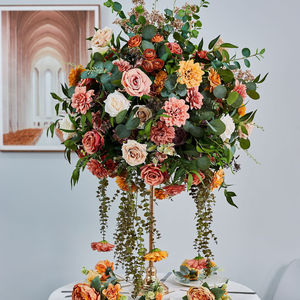 Mezcla de Flores Artificiales, Hierba Verde, Rosa Roja Borgoña, Bola de Flores para Centros de Mesa de Boda, Decoración de Ramos de Flores - Product Image 6