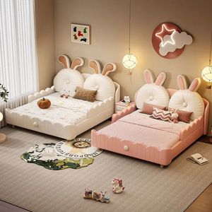 Letto Villa da Principessa per Bambini Letto Morbido per <span class=keywords><strong>Bambina</strong></span> Letto di Lusso Carino con Doppie Orecchie di Coniglio per Studenti delle Scuole Elementari in Legno Massello - Product Image 1
