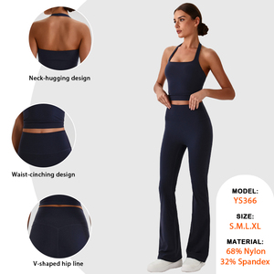 Completo Sportivo Donna Effetto Nudo Asciugatura Rapida Reversibile per <span class=keywords><strong>Fitness</strong></span> Corsa Yoga - Top Halter con Scollo Quadrato e Gilet Modellante Vita a Vita Alta Effetto Push-Up sui Glutei - Product Image 2