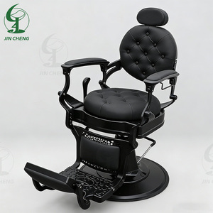 Poltrona <span class=keywords><strong>da</strong></span> <span class=keywords><strong>Barbiere</strong></span> Professionale Jincheng, Modello Retrò Tutto Nero con Struttura Robusta per Salone di Parrucchiere - Product Image 1