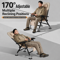 Chaise de pêche pliante réglable en fer, siège de camping inclinable 170°, hauteur 36-56 cm, appui-tête rembourré, sac de rangement, pour parc et pique-nique