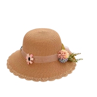 Vente en gros personnalisable été nouvelle mode large vague bord seau chapeau personnalisé fleur décorative papier chapeau de paille pour la pêche