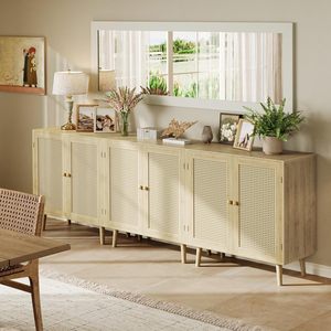 <span class=keywords><strong>Meuble</strong></span> <span class=keywords><strong>TV</strong></span> moderne en bambou avec portes décoratives en rotin tressé, rangement multifonctionnel pour salon, couloir et entrée - Product Image 2