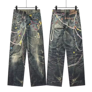 Jean ample à jambes larges Street Style Plus Size Acid Wash Faded Digital Print Unisex Jeans - Product Image 6