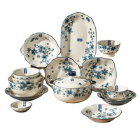 Nouvelles collections de vaisselle rétro de luxe léger en céramique, compatibles micro-ondes, motif végétal, idéales pour l'inauguration de la maison et les restaurants, au design élégant.