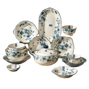 Nouvelles collections de vaisselle rétro de luxe léger en céramique, compatibles micro-ondes, motif végétal, idéales pour l'inauguration de la maison et les restaurants, au design élégant. - Product Image 5
