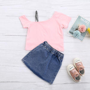 Kids Clothes Sets Baby Summer <b>Girls</b> Cute <b>Jean</b> Skirts Suit With Shoulder Straps of Wholesale - Product Image 2
