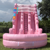 Toboggan aquatique gonflable rose à double piste avec piscine, idéal pour les fêtes aquatiques, toboggan de parc aquatique gonflable et souffleur inclus