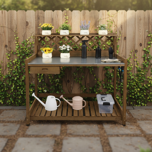 Table de jardin <span class=keywords><strong>en</strong></span> <span class=keywords><strong>bois</strong></span> résistante aux intempéries <span class=keywords><strong>avec</strong></span> crochets latéraux, poste de travail extérieur pour jardinage - Product Image 3