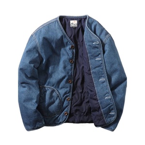 <span class=keywords><strong>Giacca</strong></span> Bomber in Denim Lavato Stile Giapponese Autunno Inverno, Cappotto Imbottito Caldo <span class=keywords><strong>Senza</strong></span> Colletto per <span class=keywords><strong>Uomo</strong></span>, Abbigliamento Streetwear - Product Image 5