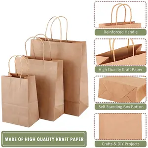 Sacchetto di carta Kraft bianco con manico per la spesa in carta personalizzata marrone riciclabile