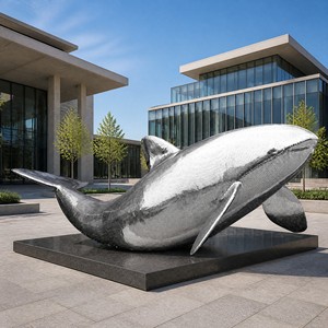 Sculpture d'animal moderne en acier inoxydable poli, modèle personnalisé pour la décoration extérieure et intérieure - Product Image 1