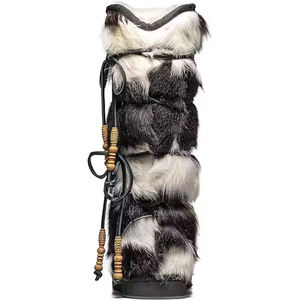 מותאם אישית לוגו חורף אופנה לבן נשים פרווה פרווה מרופדת מגפי שלג שטוחים - Product Image 2