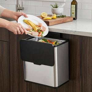 Poubelle murale de cuisine suspendue en acier inoxydable, poubelle de compostage de qualité supérieure - Product Image 1