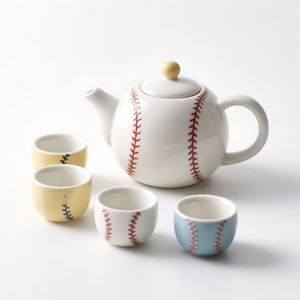 Service à thé en céramique sur le thème du tennis, 5 pièces, théière et 4 tasses réalistes sur le thème du sport pour les fans et les entraîneurs, cadeau unique, 7 pouces de haut - Product Image 3