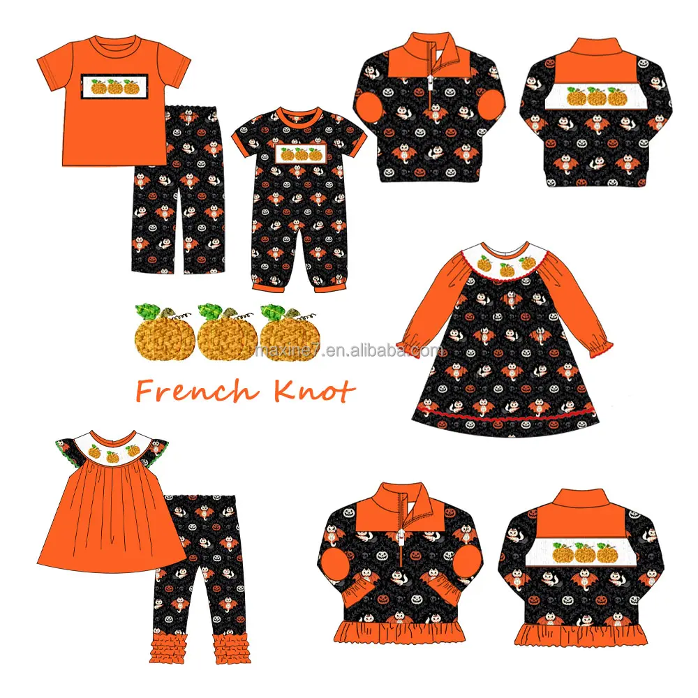 Puresun trẻ em smocked quần áo Halloween trẻ em Pháp Knot bé gái hàng đầu và Quần Ruffle trang phục