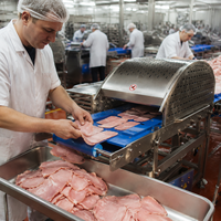 Machine industrielle de découpe de tranches de porc, trancheuse horizontale automatique avec système de convoyeur