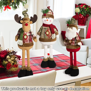 Merry Christmas Ornaments <b>Xmas</b> Gift Santa Claus Snowman <b>Tree</b> Toy Doll Vintage Snowflake Plaid Retractable Figure Doll Decor - Product Image 2