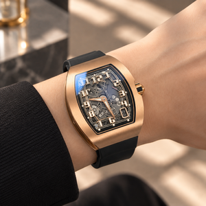 Reloj mecánico de lujo para hombre de aleación de titanio ultrafino de 7,75 mm con diseño hueco en forma de barril y cuerda automática - Product Image 5