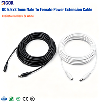 Câble d'extension d'alimentation industriel DC 5,5x2,1 mm mâle-femelle, conducteur en cuivre, isolation PVC pour CCTV, bande LED, routeur, DVR - 0,5m à 5m