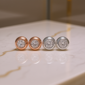 Pendientes de Oro Rosa E1286 con Diamantes Redondos de Corte Brillante en Engaste de Bisel, Clásicos, Unisex, para Uso Diario - Product Image 2