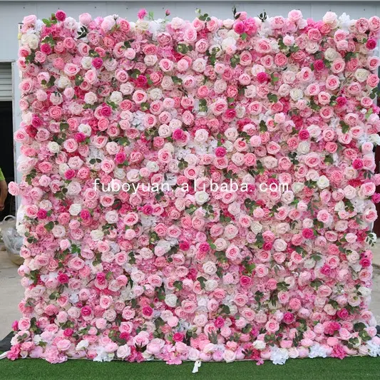 3D Pink bunga palsu bunga dinding bunga kembali tetes sutra buatan Peony mawar bunga Panel latar belakang dinding untuk dekorasi pesta pernikahan