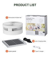Ventilateur solaire portable DC 10 heures, batterie lithium rechargeable, pliable, hauteur réglable, charge USB, ventilateur de table pour intérieur et extérieur