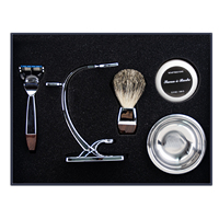 Kit de Rasage Humide ZY 6 Lames avec Rasoir Manuel, 5 Pièces, Brosse en Poils de Blaireau, Bol, Support et Coffret Cadeau – Soin Homme, Commande en Gros, Ensemble de Luxe de Haute Qualité