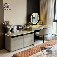 Ensemble de coiffeuse moderne extensible avec LED, grand coffre de rangement et chaise