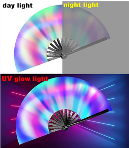 Quạt Phát Sáng UV Cho Nữ/Nam, Quạt Rave Lớn Với Quạt Cầm Tay Vải Nylon Tre Để Biểu Diễn, Khiêu Vũ, Tiệc Liên Hoan, EDC, - Product Image 2