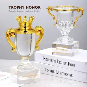 Trofeo de copa deportiva artesanal de cristal de corona creativa personalizada, trofeo de campeonato de cristal para regalos de recuerdo de honor con base