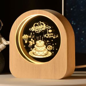 CustomWholesale Business <b>Gifts</b> Crystal Led Night Light <b>Creative</b> 3D Laser Engraving Crystal Cube Wooden Led Base Colorful Box - Product Image 2