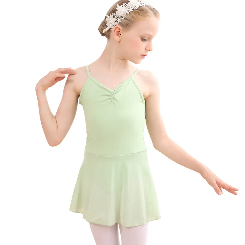 Roupas de dança infantis personalizadas para meninas, roupas justas de algodão para prática, saia de uma peça, com fio macio e fino, conjunto de dança de balé corporal