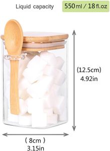 YOLOWE HOME 18 OZ <span class=keywords><strong>Set</strong></span> 4 frascos de vidrio cuadrados tapas de bambú cucharas herméticas pequeño vidrio té café azúcar contenedores almacenamiento de alimentos - Product Image 3