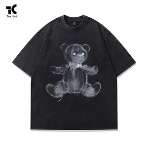 Animal Print Hip Hop Harajuku Washed T-Shirt For Men American Streetwear Vintage Graphic Summer Frayed Short Sleeve Tee Tops