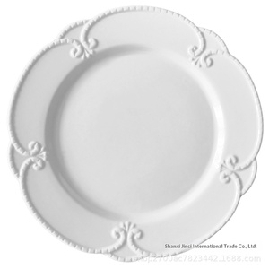 White Ceramic Dinnerware <b>Set</b> Round Embossed Plant Pattern Classic Design Dishwasher Safe Durable Tableware for Daily Use - Product Image 6