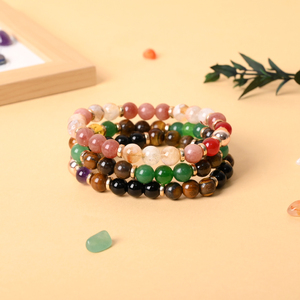 Bracelet extensible en perles rondes de pierres précieuses mélangées, bijoux en cristal de guérison, vente en gros - Product Image 2