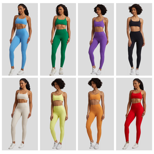 Mode Logo Personnalisé Sexy Bretelles Minces Soutien-Gorge De Sport Gym Fitness V Contour Couture Taille Haute <span class=keywords><strong>4</strong></span> Voies Stretch Gym Femmes Yoga Sport Ensemble - Product Image 2