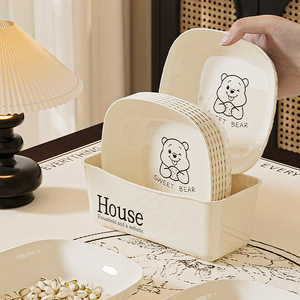 Ensemble d'assiettes carrées en plastique Sweet Bear, blanc crème, pour desserts, fruits, collations, vaisselle de table - Product Image 3