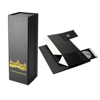 Boîtes rigides en carton rectangulaires avec logo personnalisé, estampillage noir et rouge de luxe, fermeture magnétique, boîte cadeau pour vin en papier pliable