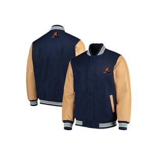 Blouson universitaire d'hiver personnalisable pour homme, style vintage, col montant, logo frontal, en polaire, décontracté, avec manches en PU - Product Image 1