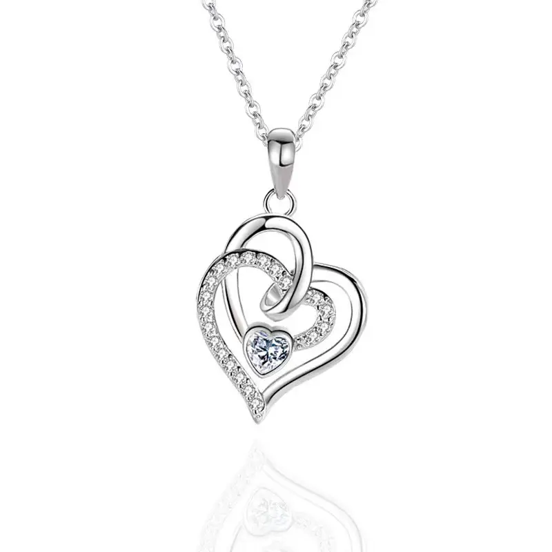 S925 Sterling Zilveren Sieraden Dubbele Liefde Diamant-Ingelegde Ketting Vrouwen Hart Hanger Moeder Ketting