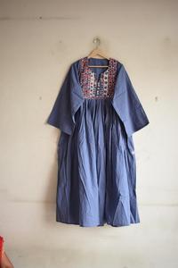 Long Embroidered Maxi <b>Dress</b> | Handmade Cotton <b>Dress</b> | <b>Bohemian</b> Oversized <b>Dress</b> | Ethnic Summer <b>Dress</b> | Afghani Neck Yoke <b>Dress</b> - Product Image 3